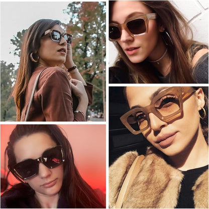 Classic Women Sunglasses Fashion Thick Square Sun Glasses Chunky Frame UV400 B2471 - WORLD TIME VISITS