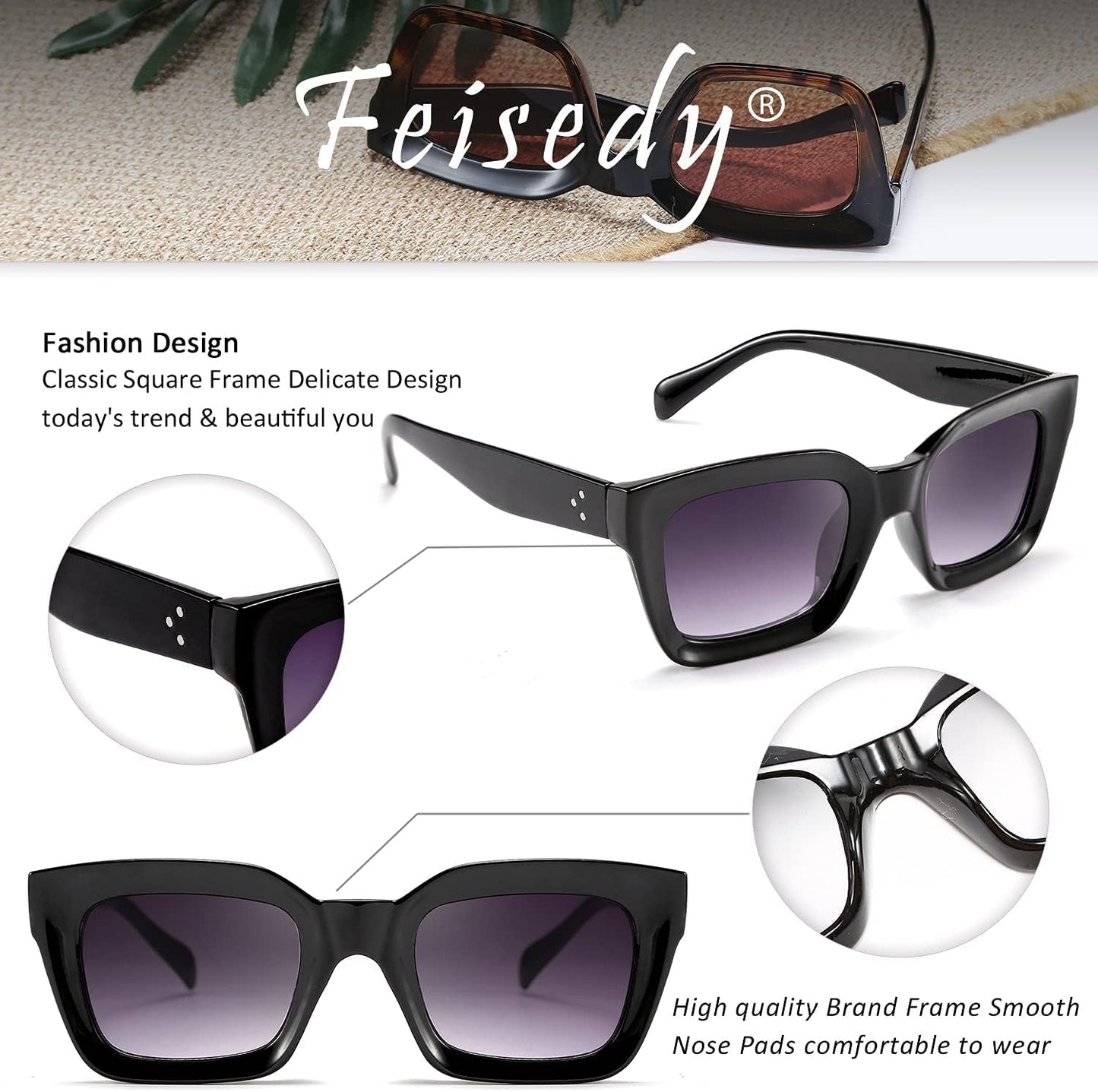 Classic Women Sunglasses Fashion Thick Square Sun Glasses Chunky Frame UV400 B2471 - WORLD TIME VISITS