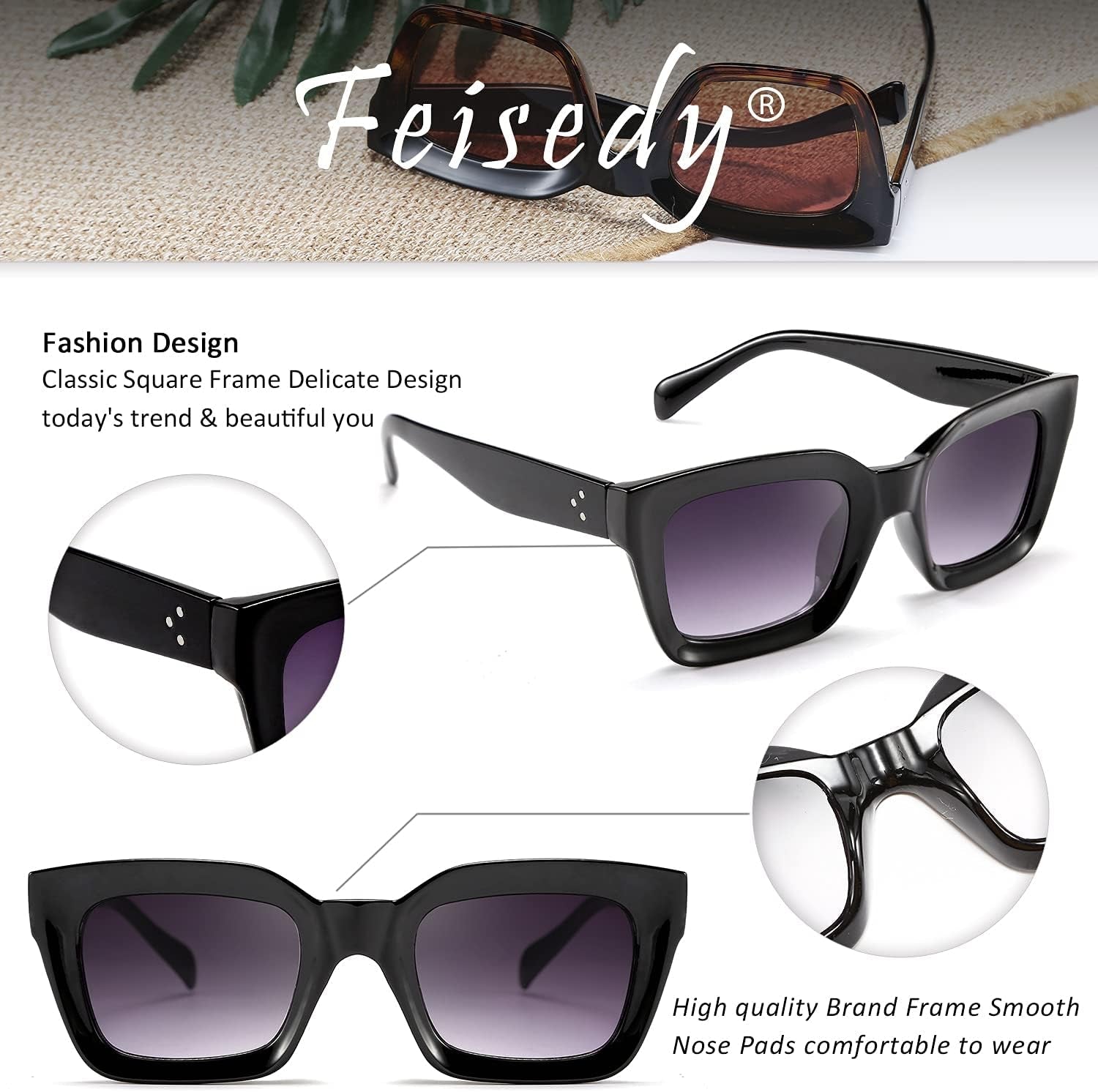 Classic Women Sunglasses Fashion Thick Square Sun Glasses Chunky Frame UV400 B2471 - WORLD TIME VISITS