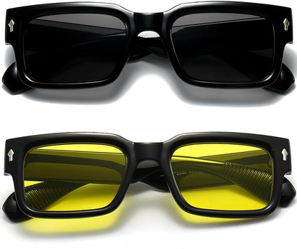 Square Frame Sunglasses for Women Men Trendy Chunky Rectangle Sun Glasses Black Shades UV400 Protection