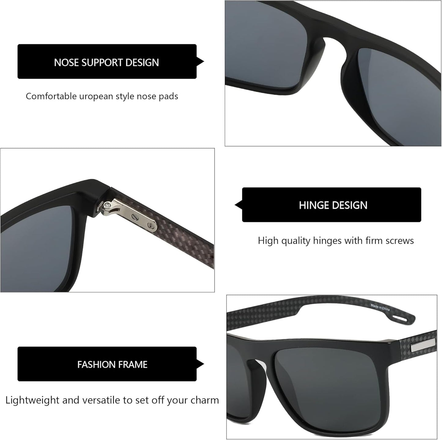 Polarized Sunglasses Men Square: Unbreakable TR90 Frame Carbon Fiber Temple UV400 Protection Sun Glasses for Driving - WORLD TIME VISITS