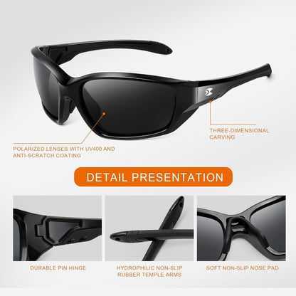 Sports Polarized Sunglasses for Men: Womens UV400 Protection Sun Glasses Wrap around Goggles for Fishing Driving TR90