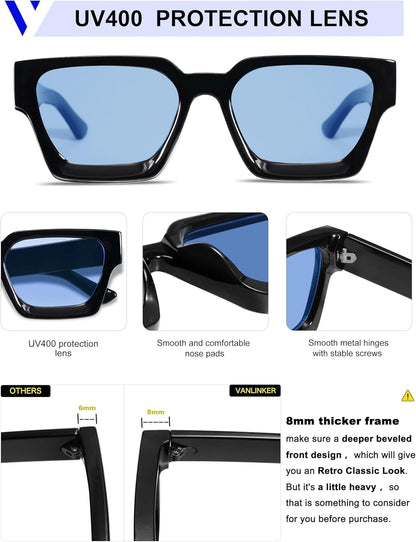 Thick Square Sunglasses for Men Women Retro Chunky Rectangle Shades UV400 Protection VL9731