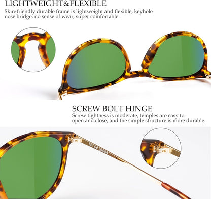 Vintage round Polarized Sunglasses for Women Men Classic Retro Trendy Designer Style Sun Glasses UV400 Protection - WORLD TIME VISITS