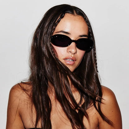 Trendy Oval Sunglasses for Women Retro Vintage 90S Sunnies for Small Face Narrow round Shades Cat Eye