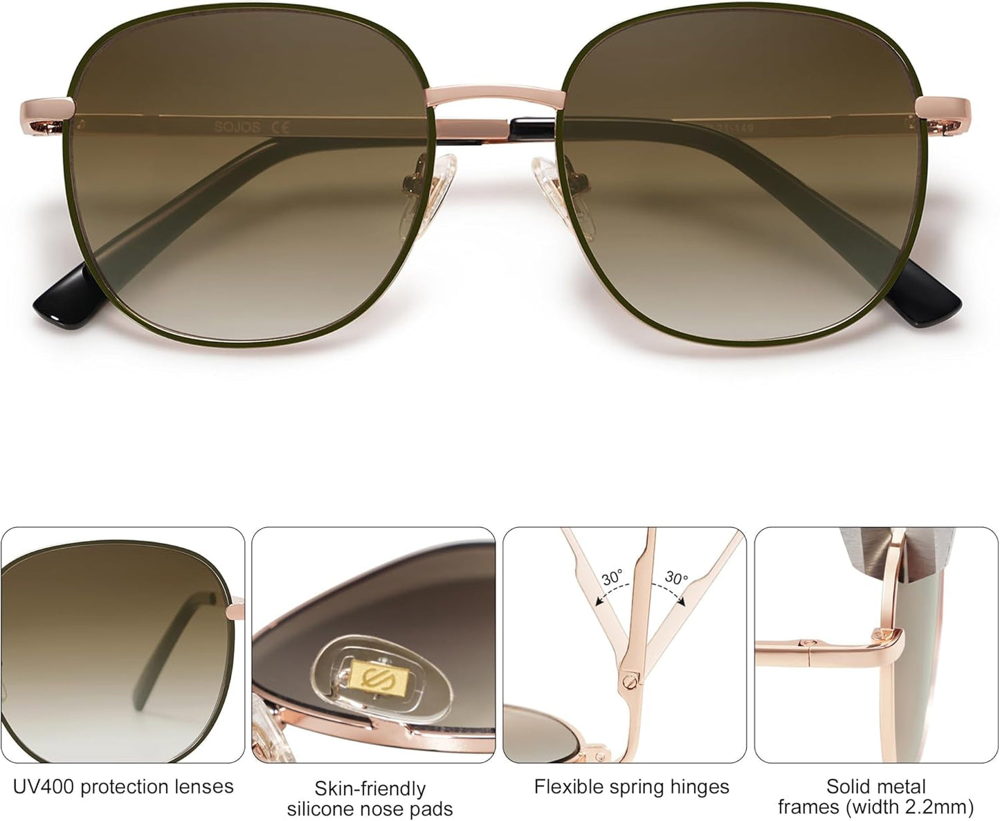 Classic Trendy Square Sunglasses for Women Men Cute Big Frame Gold Shades SJ1137
