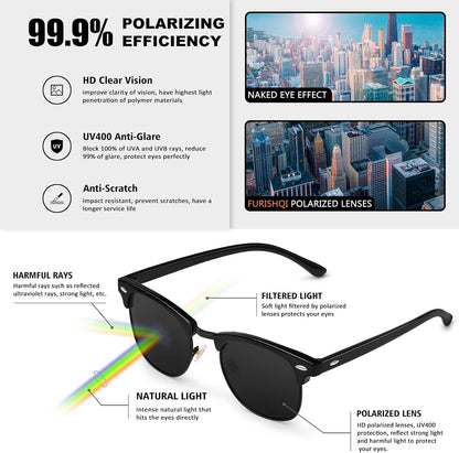Classic Polarized Sunglasses for Men and Women Retro Style Semi Rimless Frame Sun Glasses 100% UV Protection Goggles