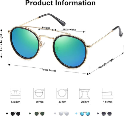 Retro Vintage round Polarized Sunglasses for Women Men Small Double Bridge Circle Sunnies SJ1104