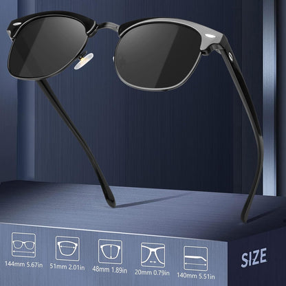 Classic Polarized Sunglasses for Men and Women Retro Style Semi Rimless Frame Sun Glasses 100% UV Protection Goggles