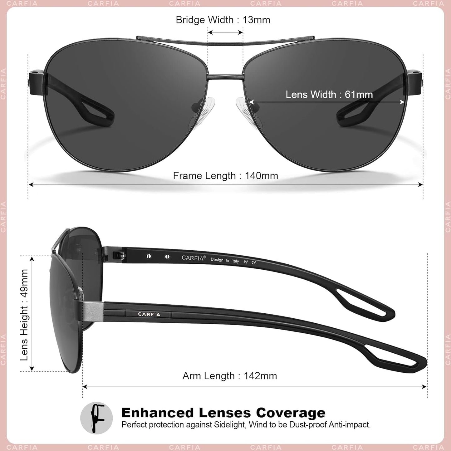 Polarized Sunglasses for Women UV Protection Ultra-Lightweight Comfort Metal Frame Driving Glasses CA3210 - WORLD TIME VISITS