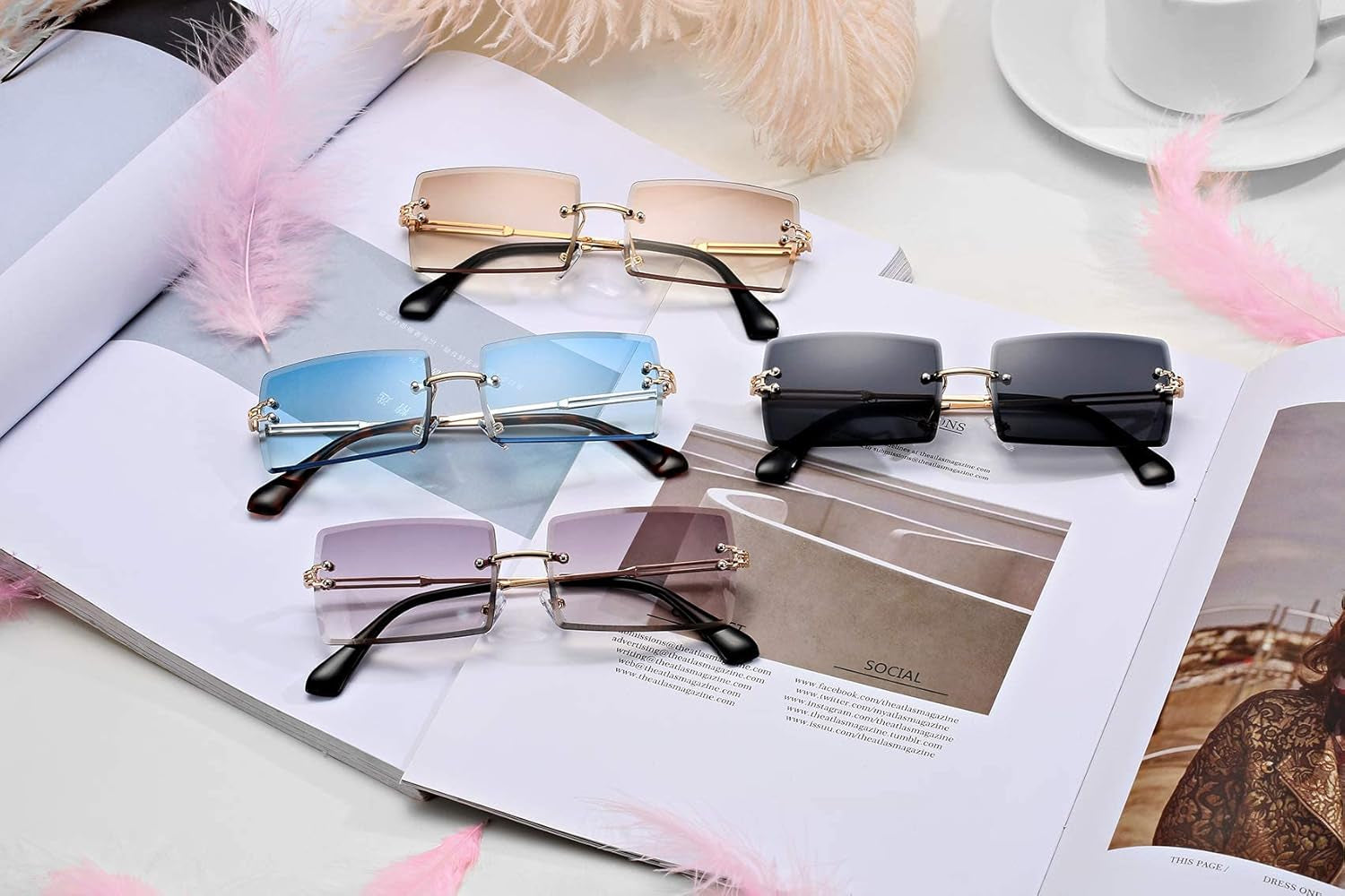 Rectangle Sunglasses for Men/Women Small Rimless Square Shade Eyewear - WORLD TIME VISITS