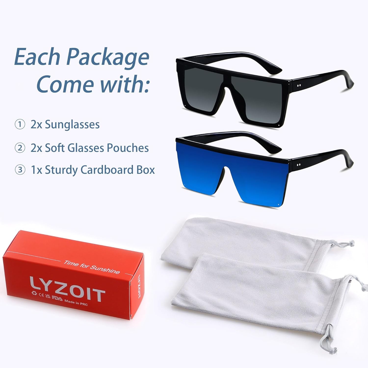 Square Oversized Sunglasses for Women Men Big Flat Top Fashion Shield Large UV Protection Rimless Shades - WORLD TIME VISITS