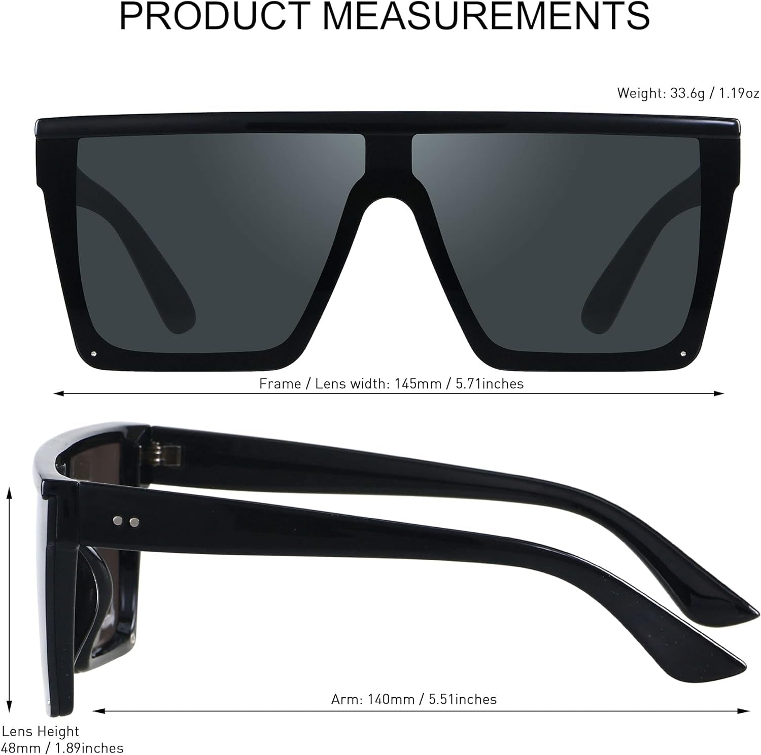 Square Oversized Sunglasses for Women Men Big Flat Top Fashion Shield Large UV Protection Rimless Shades - WORLD TIME VISITS