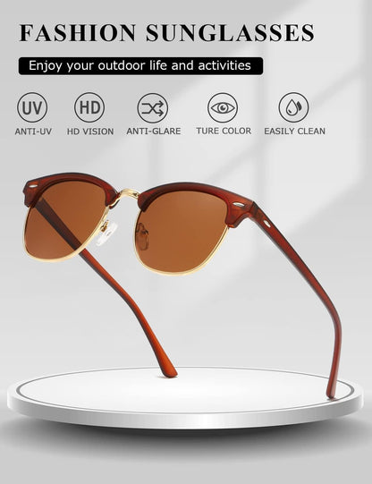 Polarized Sunglasses for Women and Men Semi Rimless Frame Retro Sun Glasses AE0369
