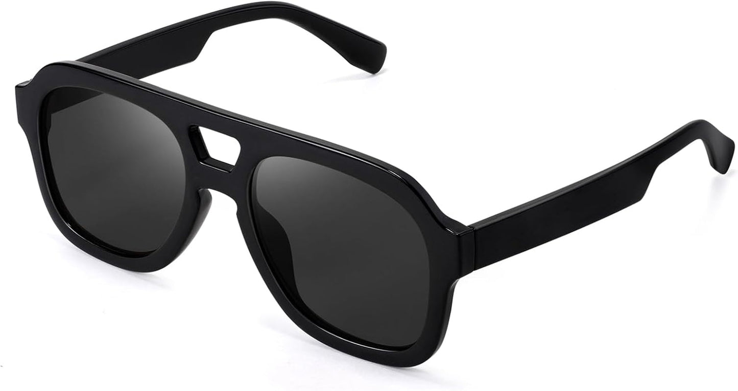 Vintage Aviator Sunglasses Double Bridge Women Men Large Square Thick Frame Trendy Eyewear UV400 B2846