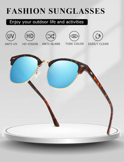 Polarized Sunglasses for Women and Men Semi Rimless Frame Retro Sun Glasses AE0369 - WORLD TIME VISITS