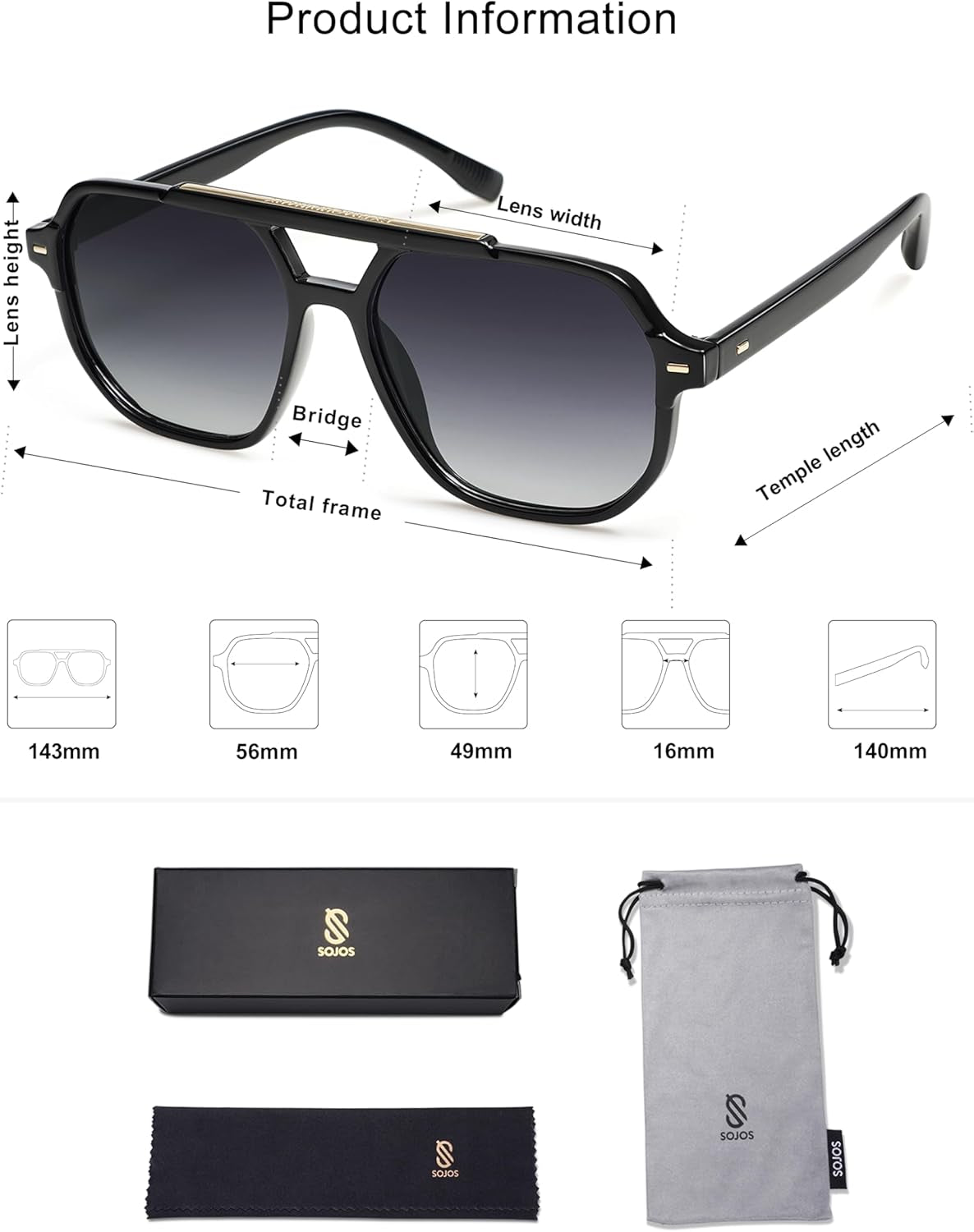 Retro Trendy Aviator Polarized Sunglasses Men Women Vintage 70S Square Stylish Frame Sun Glasses SJ2283