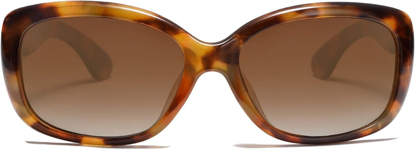 Vintage Square Sunglasses for Women Polarized UV Protection Havana Frame