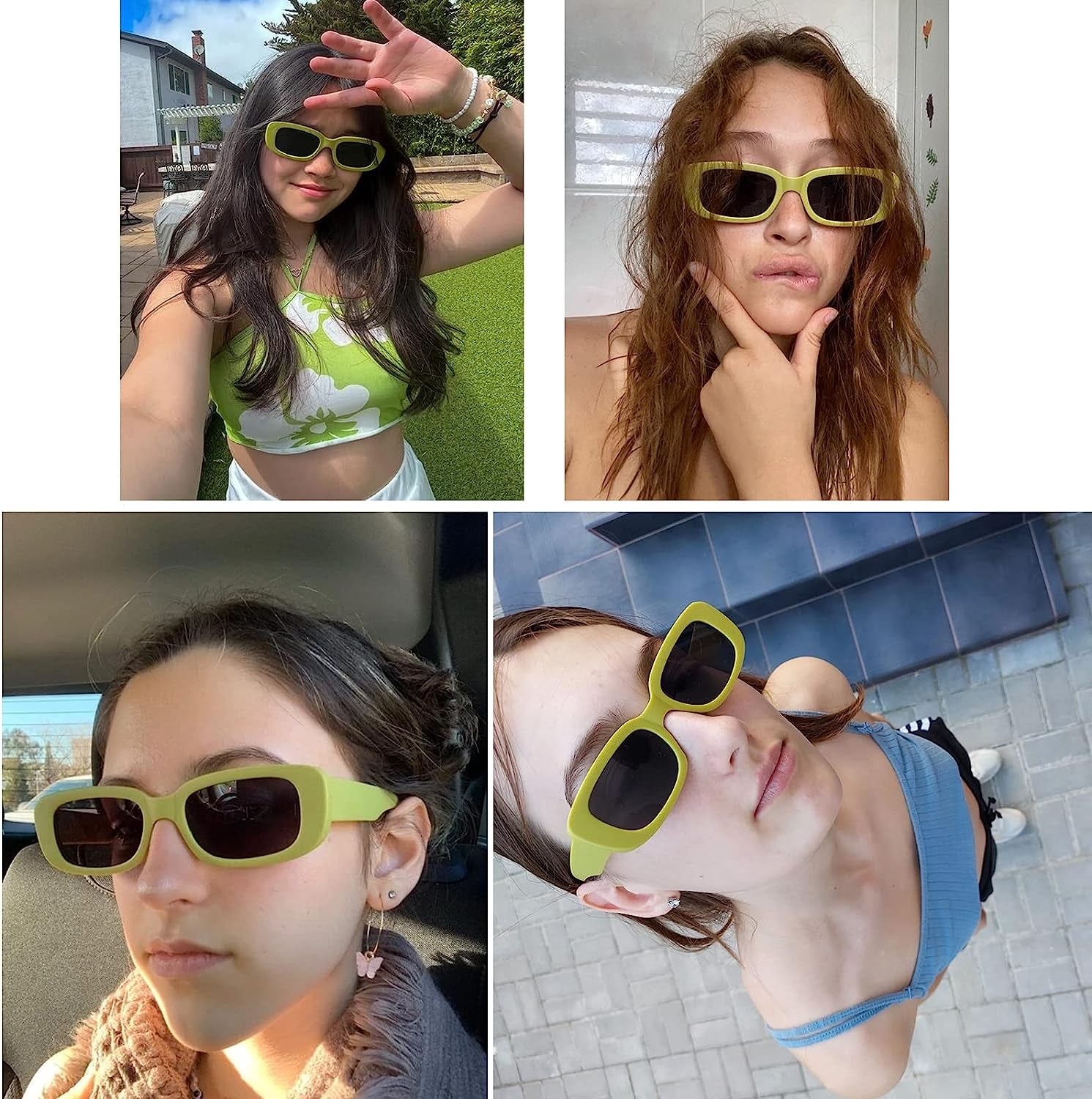 4 Pieces Retro Vintage Sunglasses Small Square Rectangle 90S Glasses Trendy Y2K for Women Aesthetic Accessories - WORLD TIME VISITS