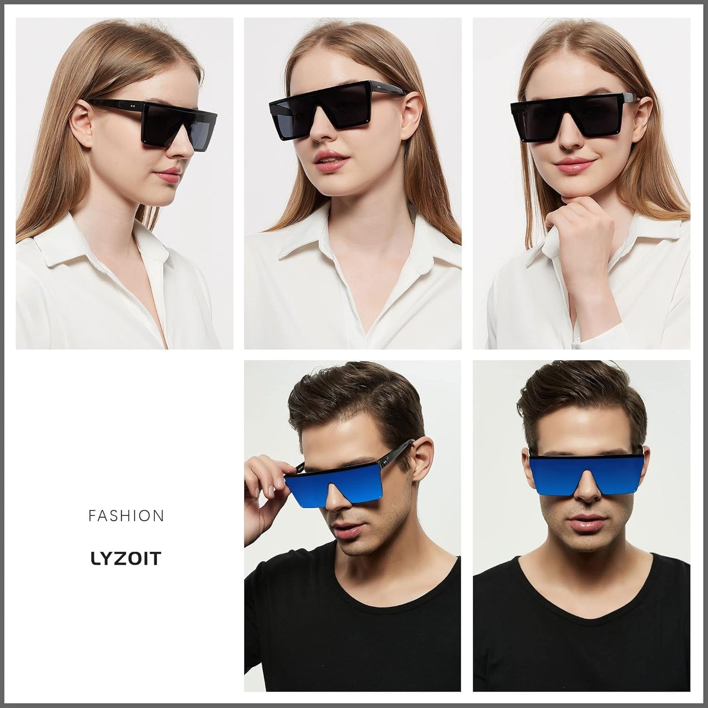 Square Oversized Sunglasses for Women Men Big Flat Top Fashion Shield Large UV Protection Rimless Shades - WORLD TIME VISITS