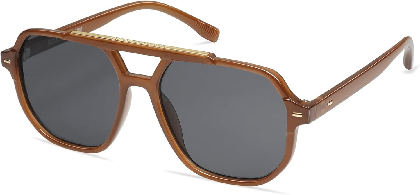 Retro Trendy Aviator Polarized Sunglasses Men Women Vintage 70S Square Stylish Frame Sun Glasses SJ2283