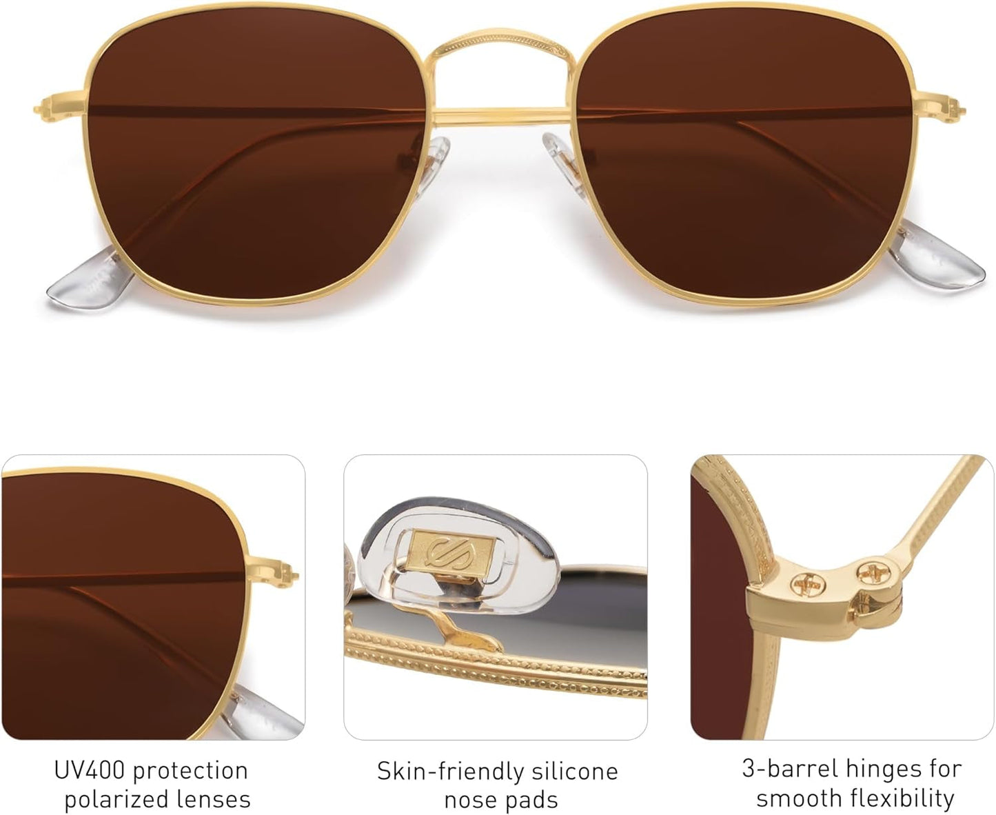 Square Polarized Sunglasses for Men Women Classic Vintage Retro Style