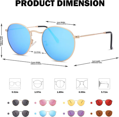 Small round Metal Polarized Sunglasses for Women Retro Designer Style - WORLD TIME VISITS