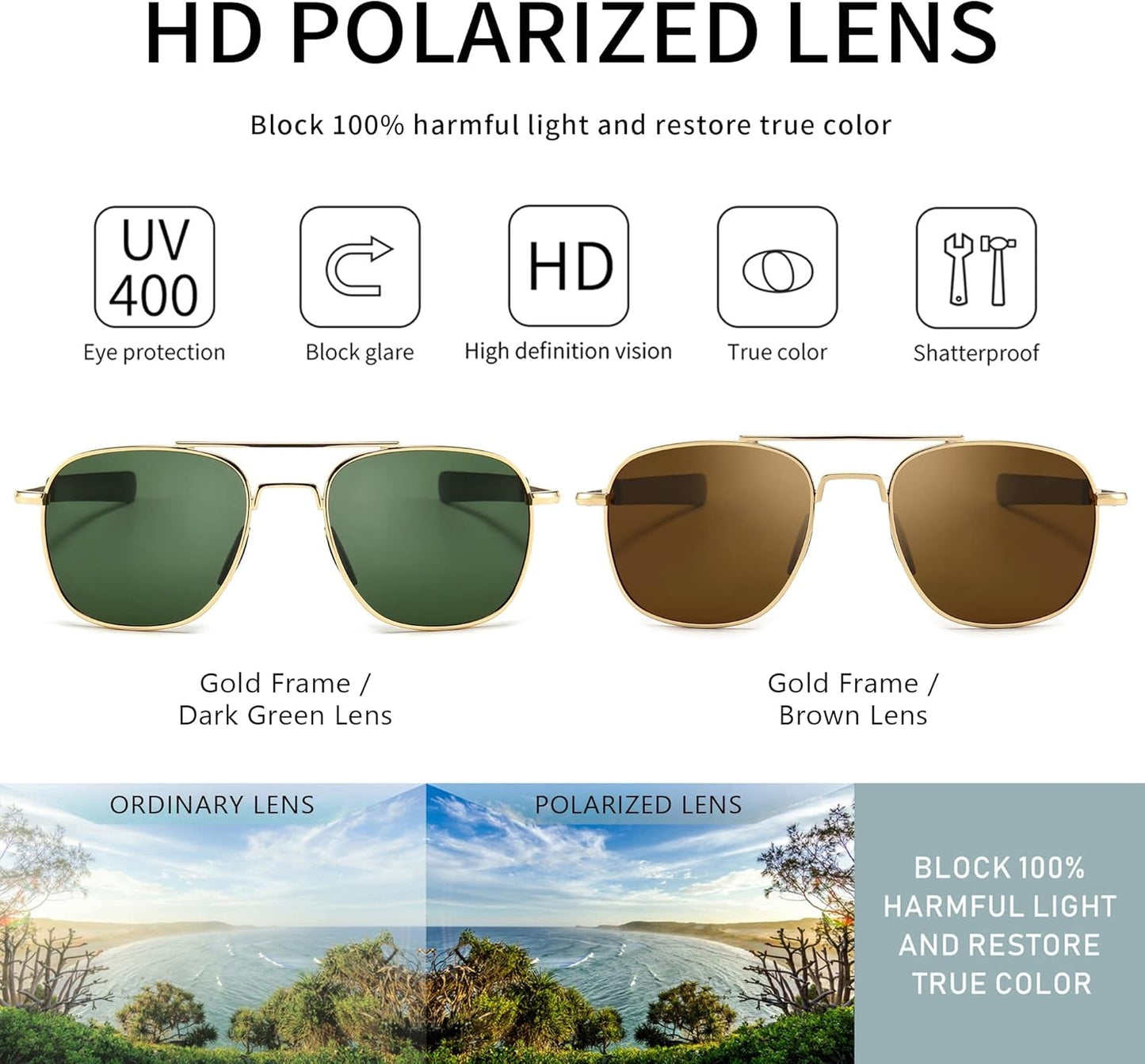 Men'S Military Style Polarized Pilot Aviator Sunglasses Bayonet Temples