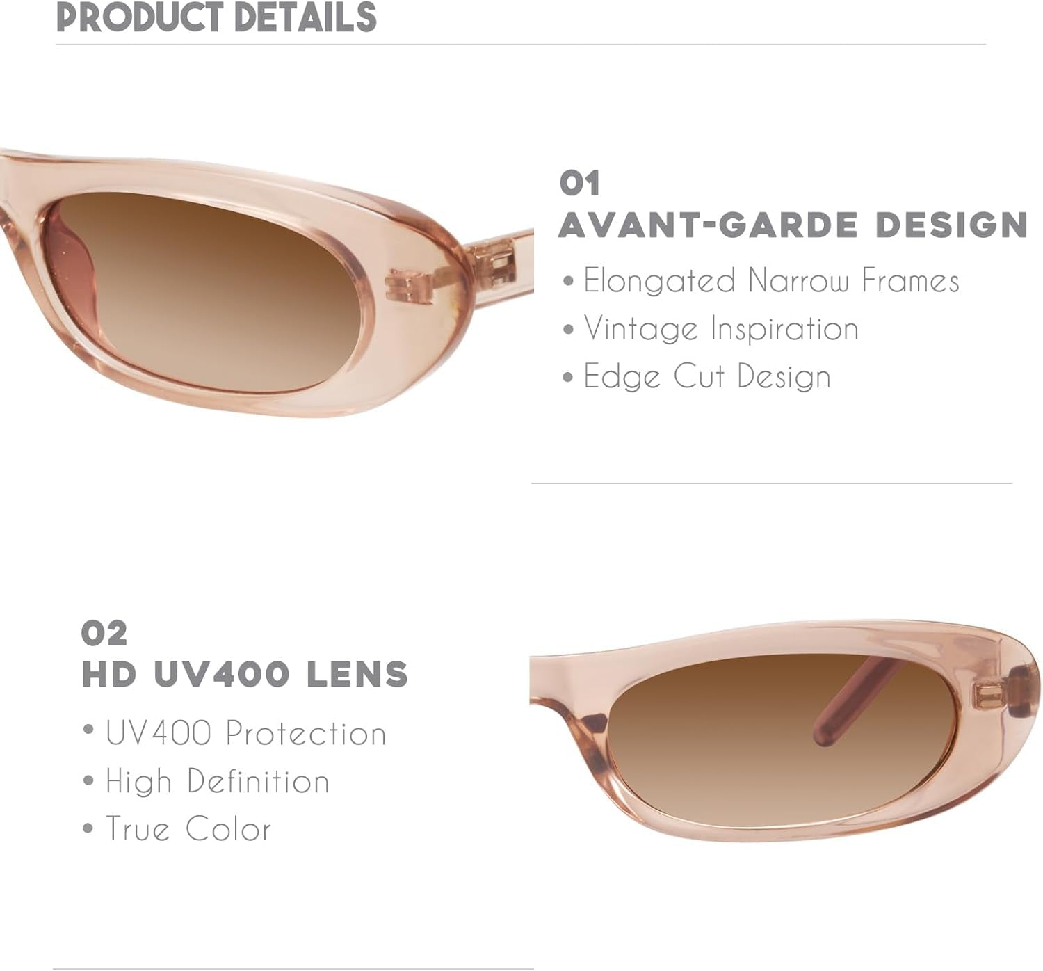 Elongated Narrow Cat Eye Sunglasses for Women MS52357 - WORLD TIME VISITS
