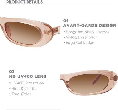 Elongated Narrow Cat Eye Sunglasses for Women MS52357 - WORLD TIME VISITS