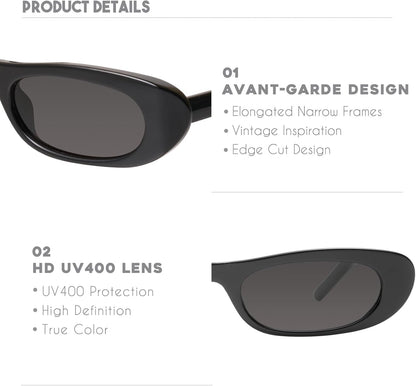 Elongated Narrow Cat Eye Sunglasses for Women MS52357 - WORLD TIME VISITS