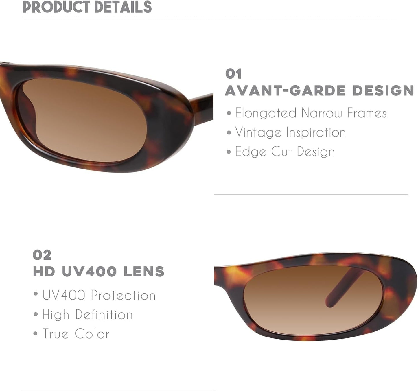Elongated Narrow Cat Eye Sunglasses for Women MS52357 - WORLD TIME VISITS