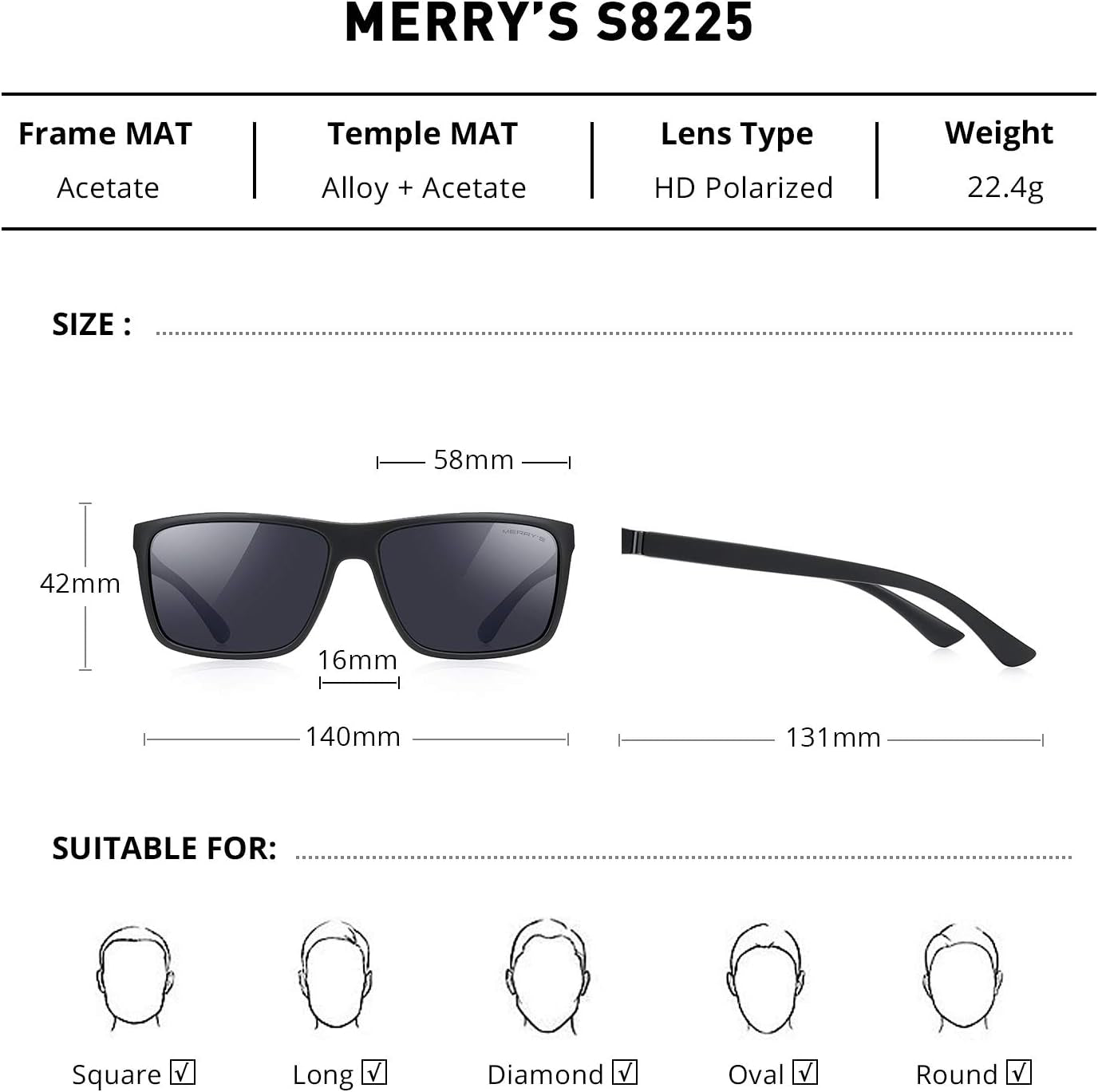 Rectangular Polarized Sports Sunglasses for Men Women Cycling Driving Fishing UV400 Protection S8225