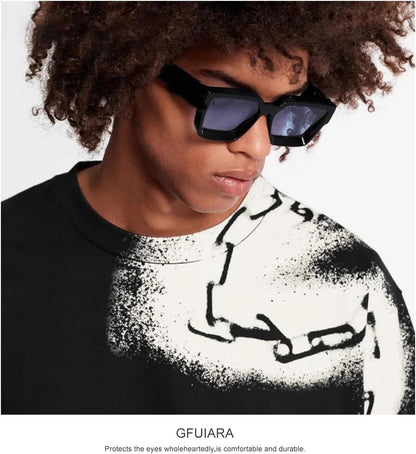 Trendy Square Sunglasses for Men Women Fashion Thick Rectangle Sun Glasses UV Protection Shades Designer Style