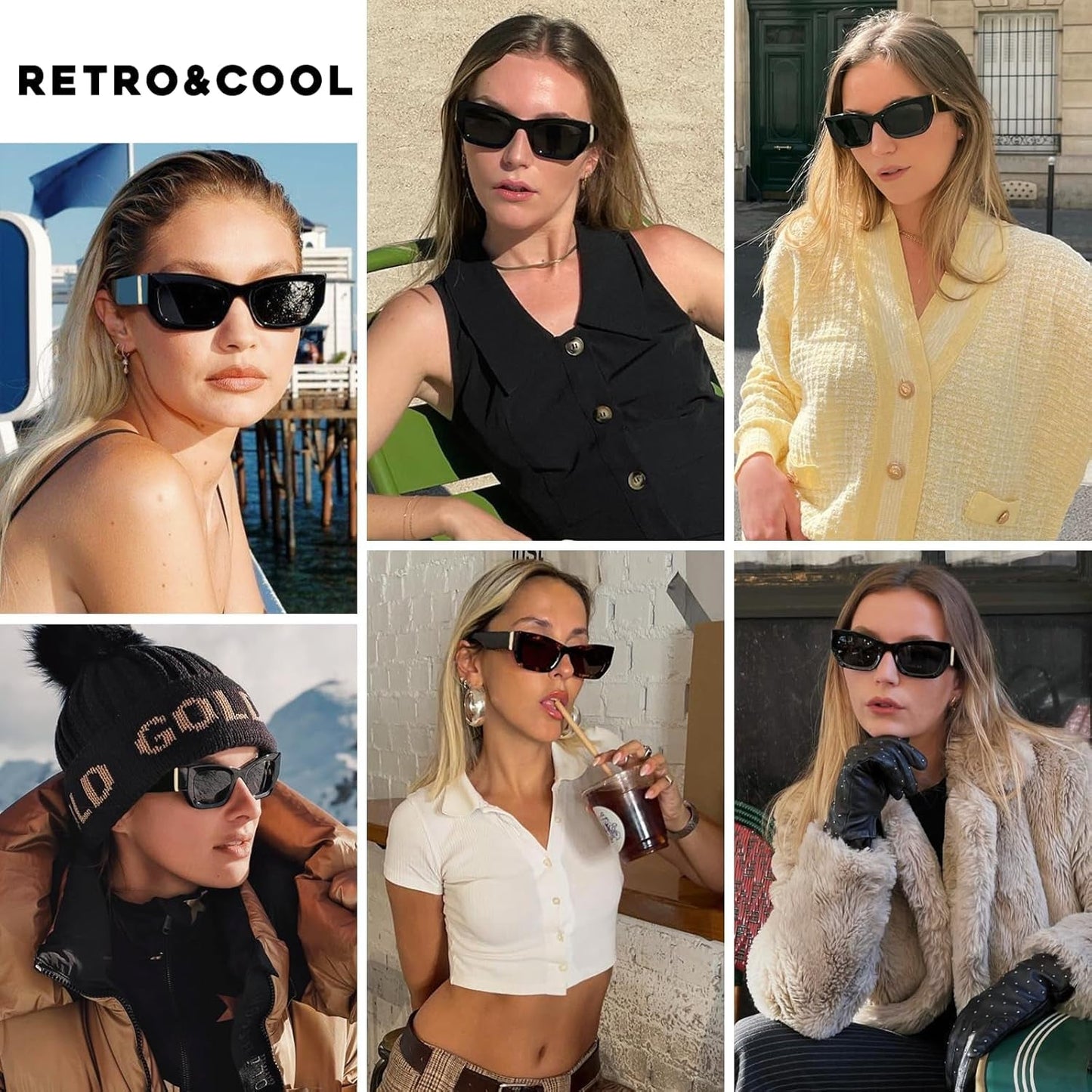 Retro Cat Eye Rectangle Polarized Sunglasses for Women Chunky Style MS52370