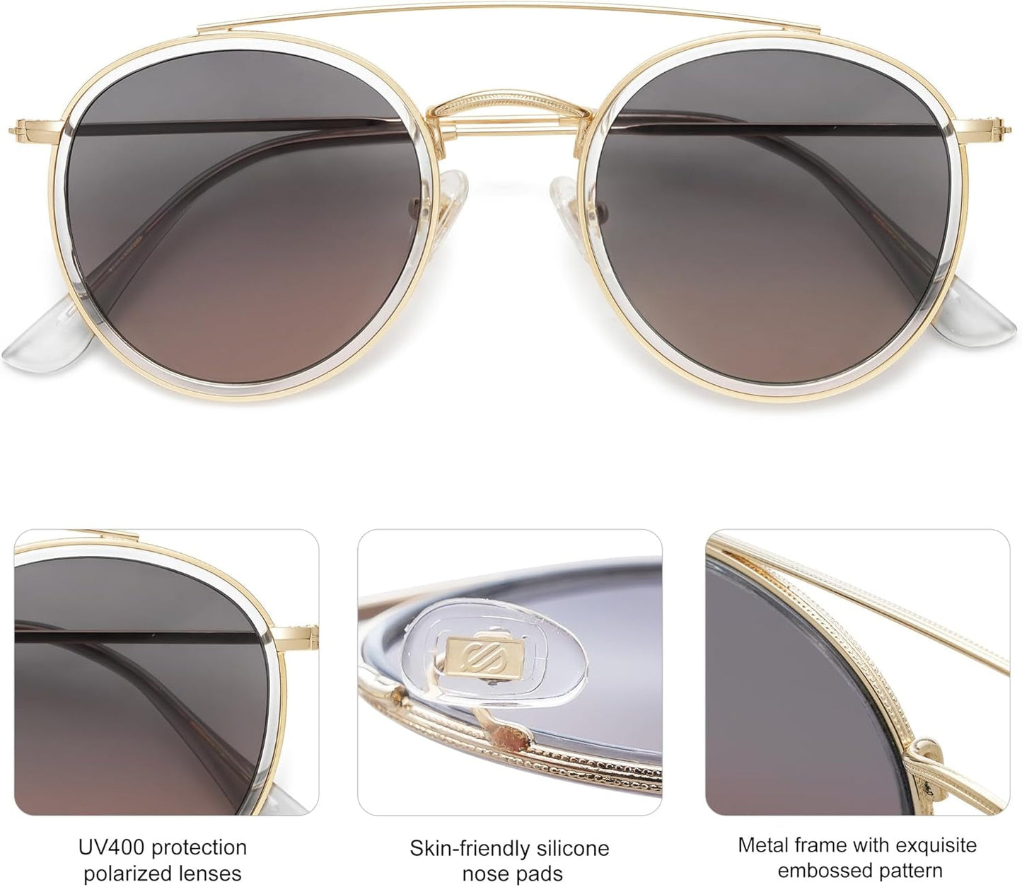 Retro Vintage round Polarized Sunglasses for Women Men Small Double Bridge Circle Sunnies SJ1104 - WORLD TIME VISITS