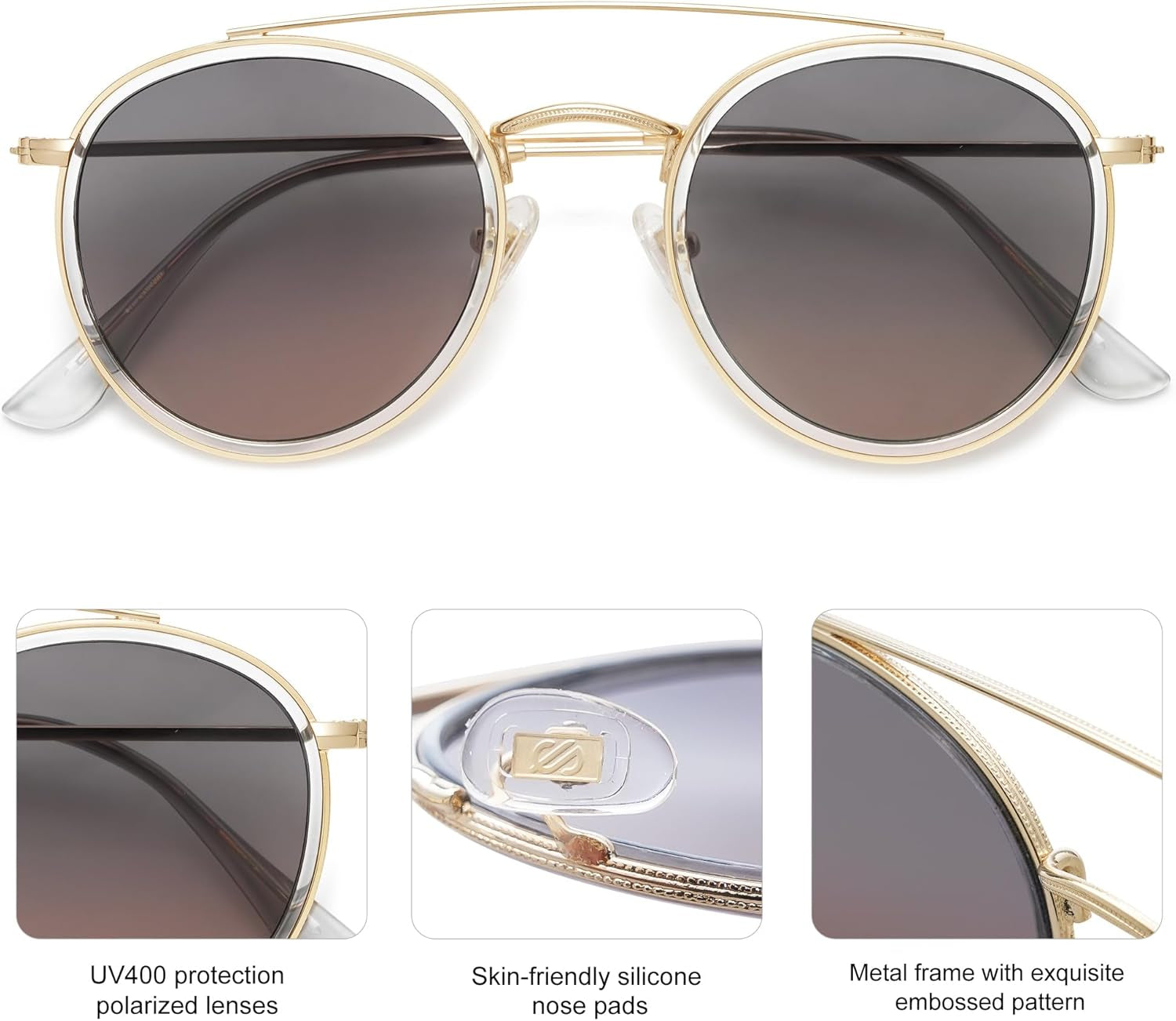 Retro Vintage round Polarized Sunglasses for Women Men Small Double Bridge Circle Sunnies SJ1104 - WORLD TIME VISITS