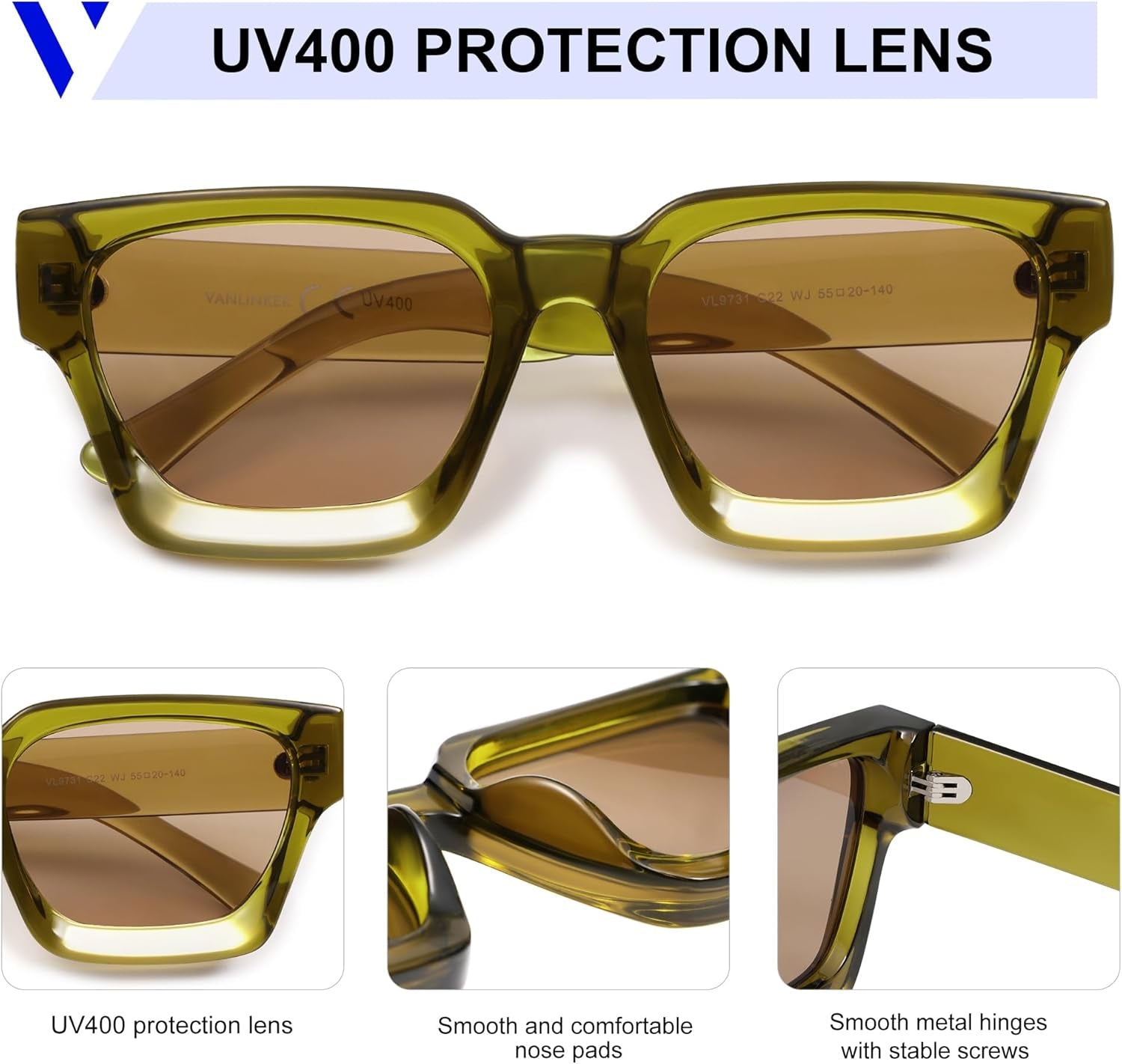 Thick Square Sunglasses for Men Women Retro Chunky Rectangle Shades UV400 Protection VL9731 - WORLD TIME VISITS