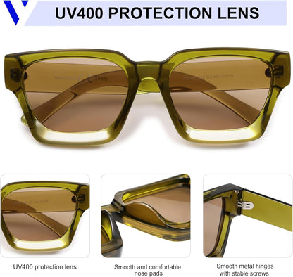 Thick Square Sunglasses for Men Women Retro Chunky Rectangle Shades UV400 Protection VL9731 - WORLD TIME VISITS