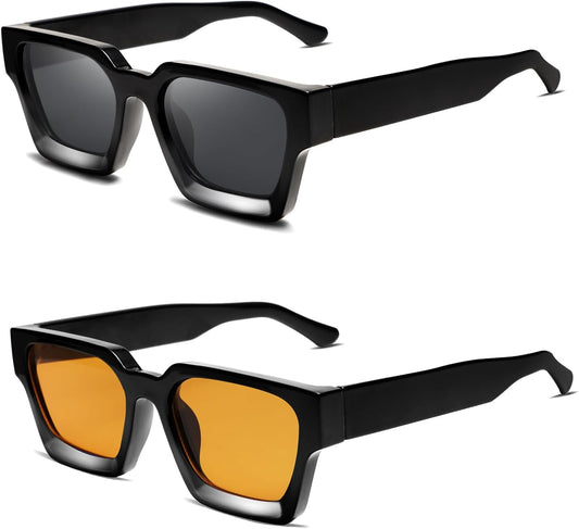 Thick Square Sunglasses for Men Women Retro Chunky Rectangle Shades UV400 Protection VL9731