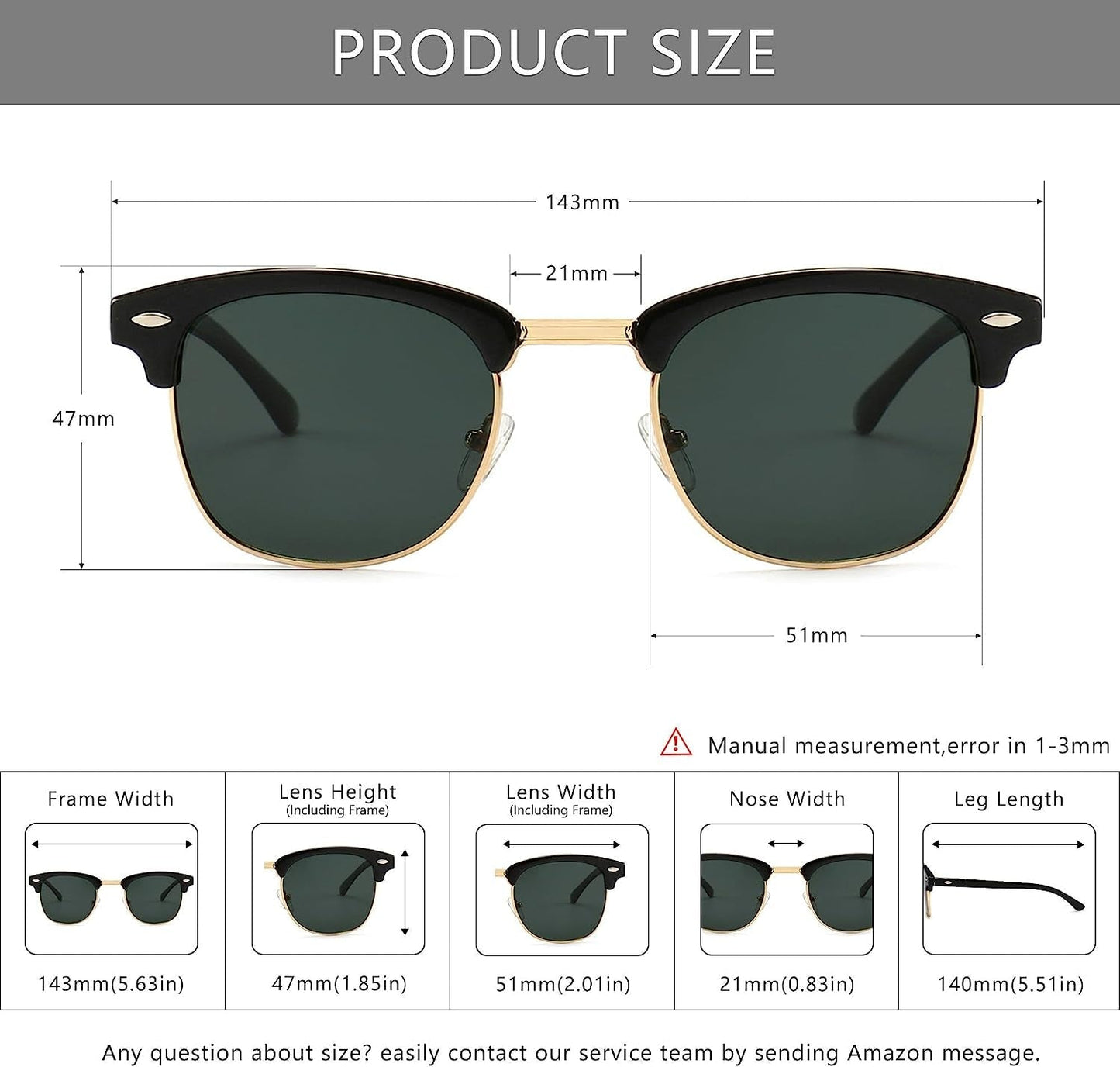 Polarized Sunglasses for Men and Women, Classic Half-Frame Retro Shades for Driving, Travel, and Outdoor Activities