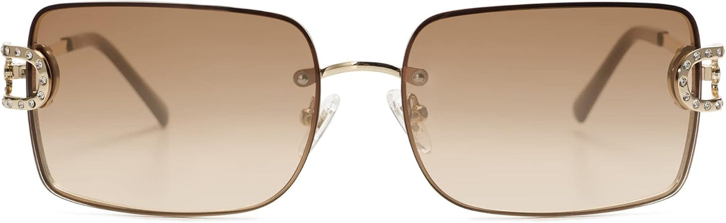 Vintage Rectangle Sunglasses for Women,Trendy Rimless 90S UV400 Womens Y2K Shades SJ1178