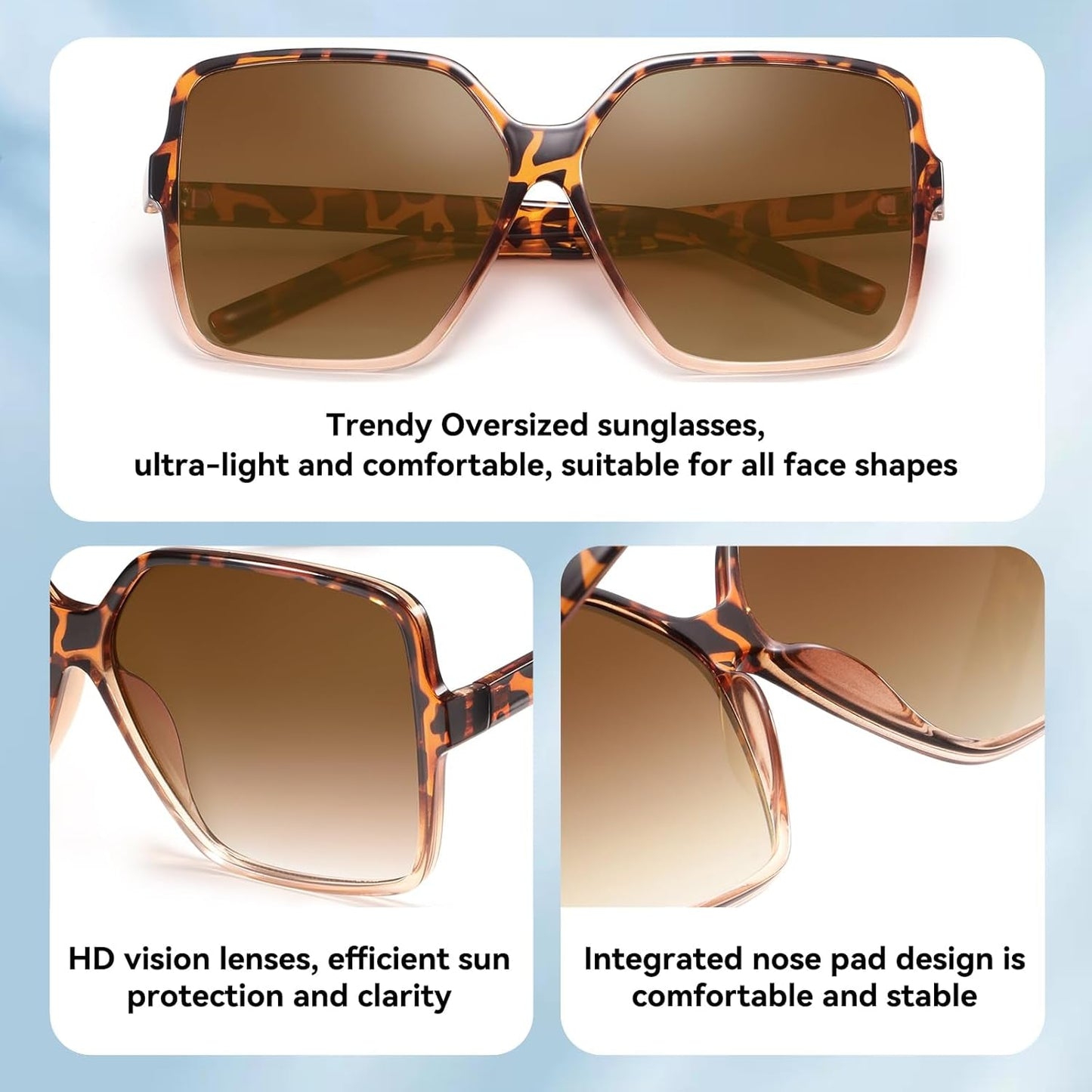 Oversized Square Sunglasses for Women Big Large Wide Fashion Shades for Men UV Protection Unisex