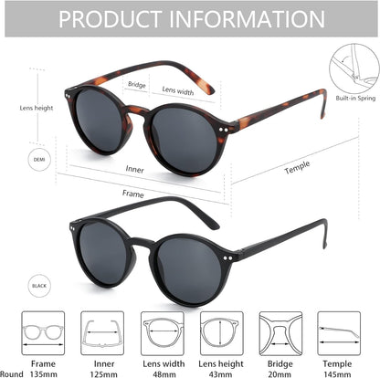 Polarized Sunglasses for Women Men: Retro Shades round | Square Frame UV Protection 2 Pack