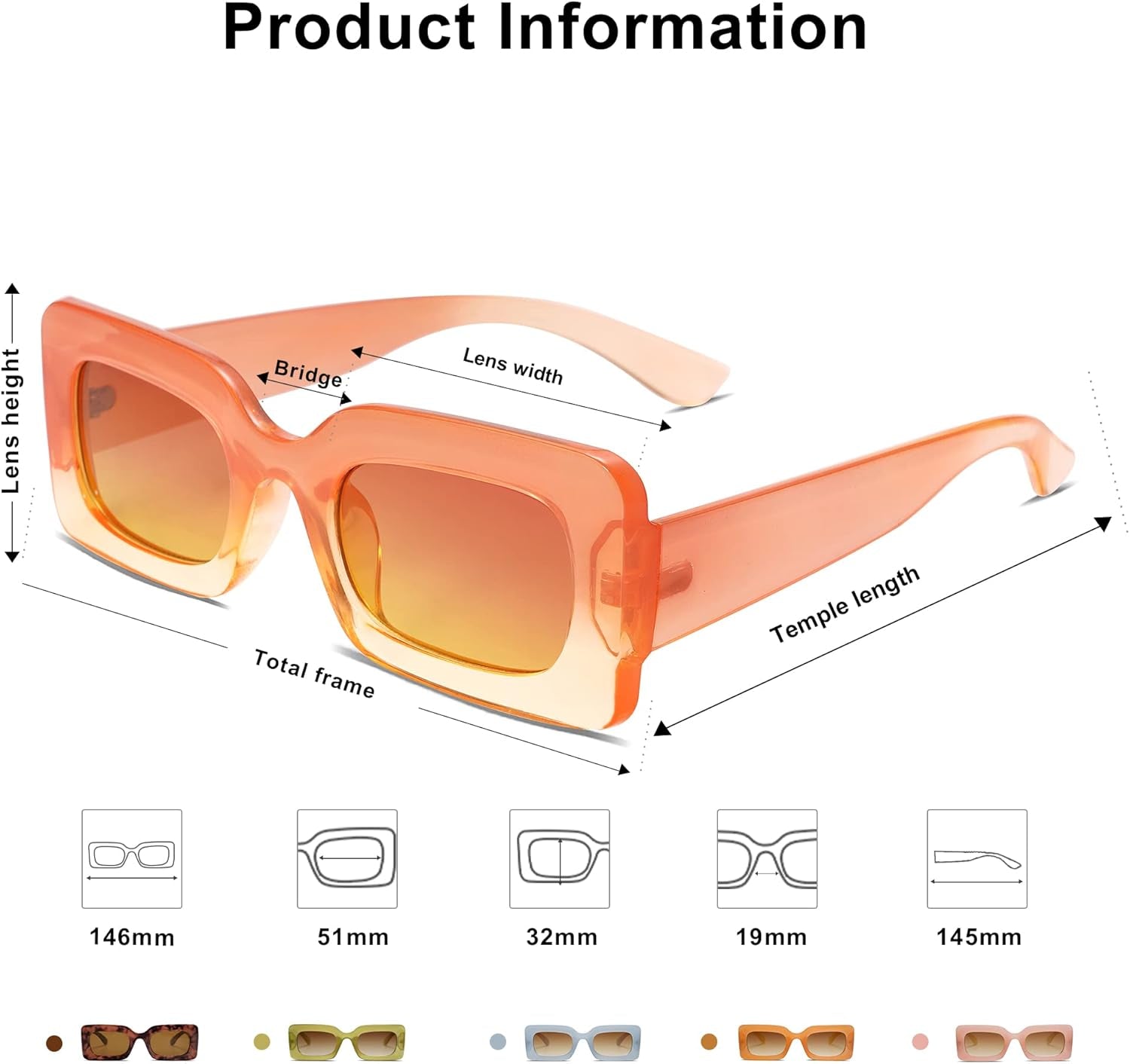 Retro 90S Nude Rectangle Sunglasses Womens Mens Trendy Chunky Glasses - WORLD TIME VISITS