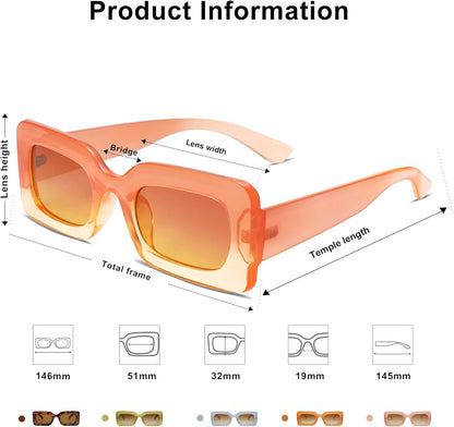 Retro 90S Nude Rectangle Sunglasses Womens Mens Trendy Chunky Glasses - WORLD TIME VISITS