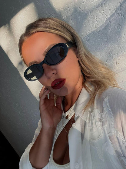 Trendy Oval Sunglasses for Women Retro Vintage 90S Sunnies for Small Face Narrow round Shades Cat Eye