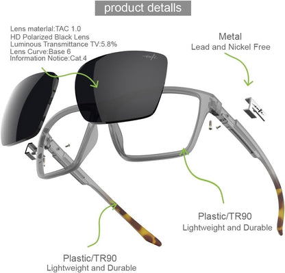 Fishing Polarized Sunglasses for Men Driving Running Golf Sports Glasses Square UV Protection Designer Style Unisex - WORLD TIME VISITS