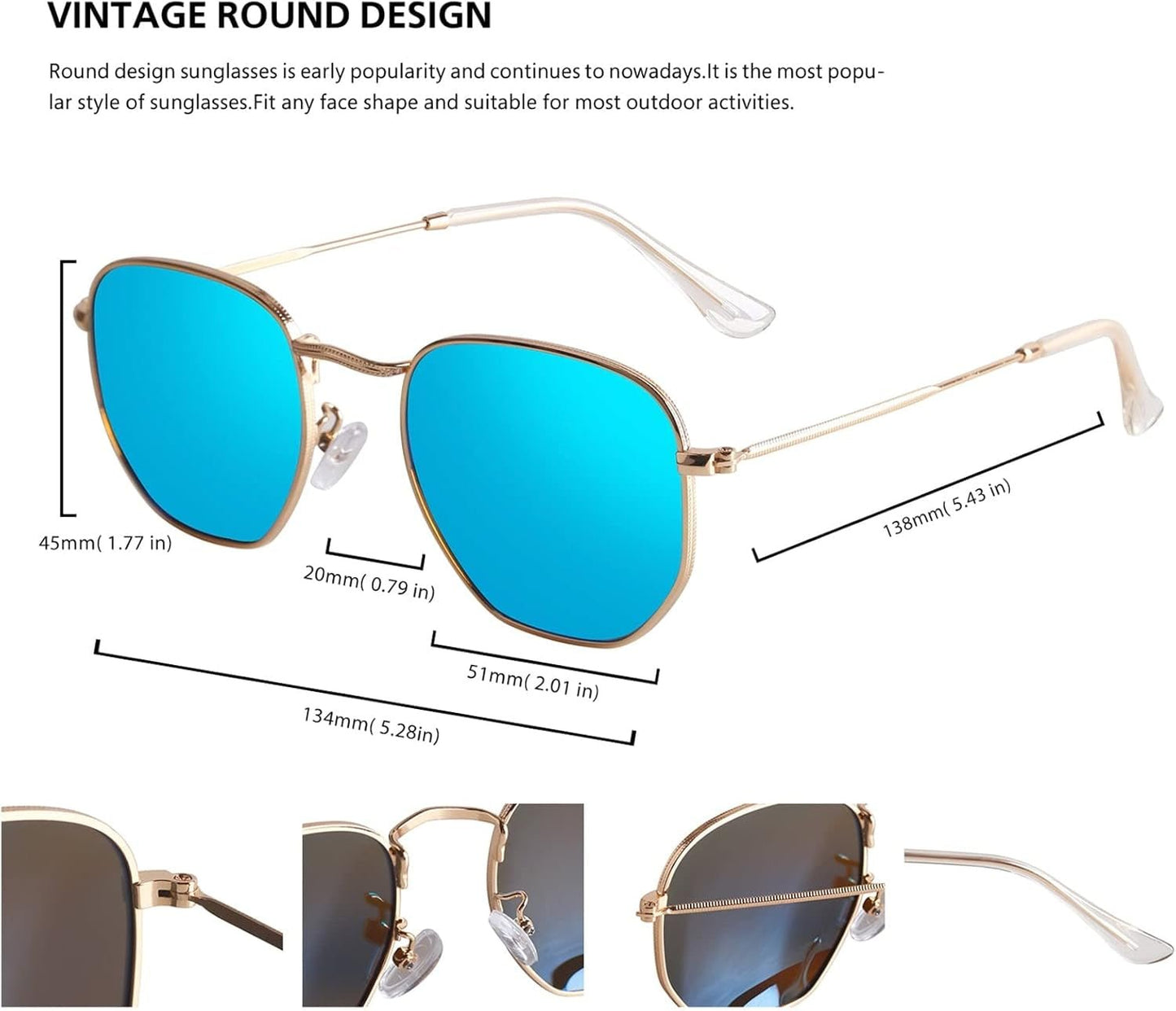 Hipster Hexagonal Polarized Sunglasses Men Women Geometric Square Small Vintage Metal Frame Retro Shade Glasses - WORLD TIME VISITS
