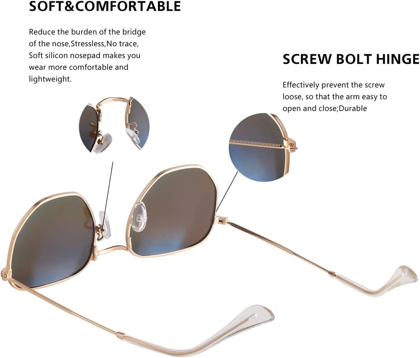 Hipster Hexagonal Polarized Sunglasses Men Women Geometric Square Small Vintage Metal Frame Retro Shade Glasses - WORLD TIME VISITS